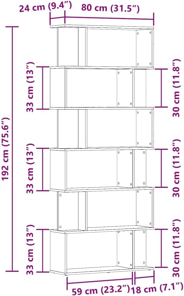vidaXL Bücherregal Altholz-Optik 80x24x192 cm Holzwerkstoff, Büroschrank, Bücherregal, Regal, Bürore
