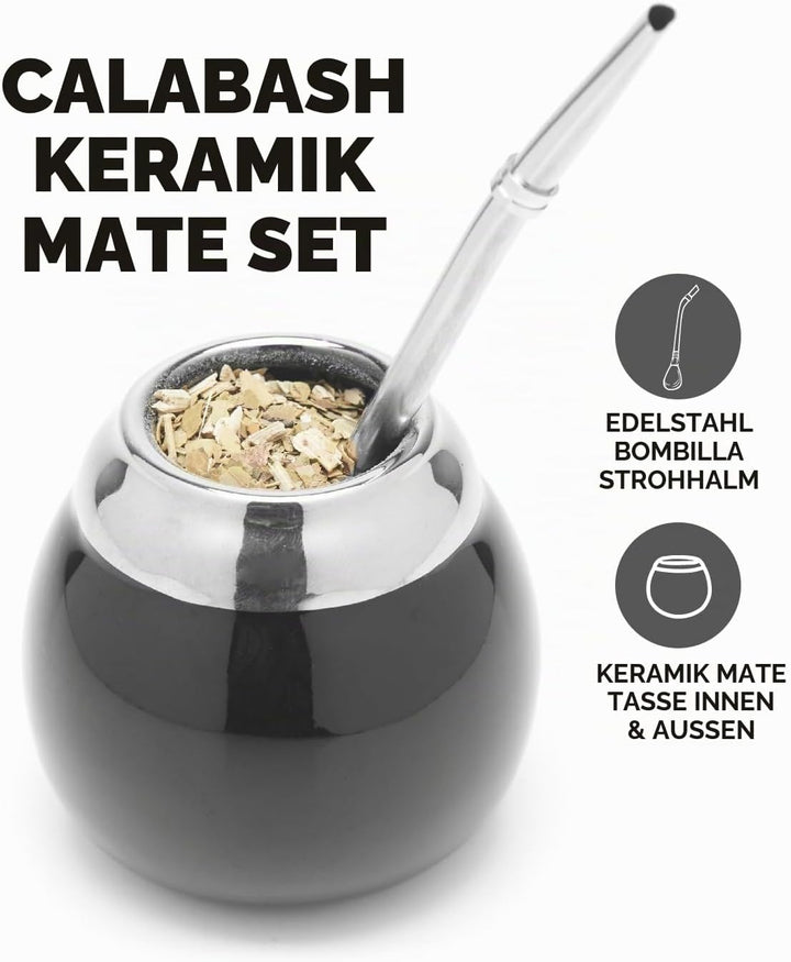 balibetov Keramik Yerba Mate Tee Set (Mate Becher - 200 ml) | Inklusive 1 Bombilla (Strohhalm) für M