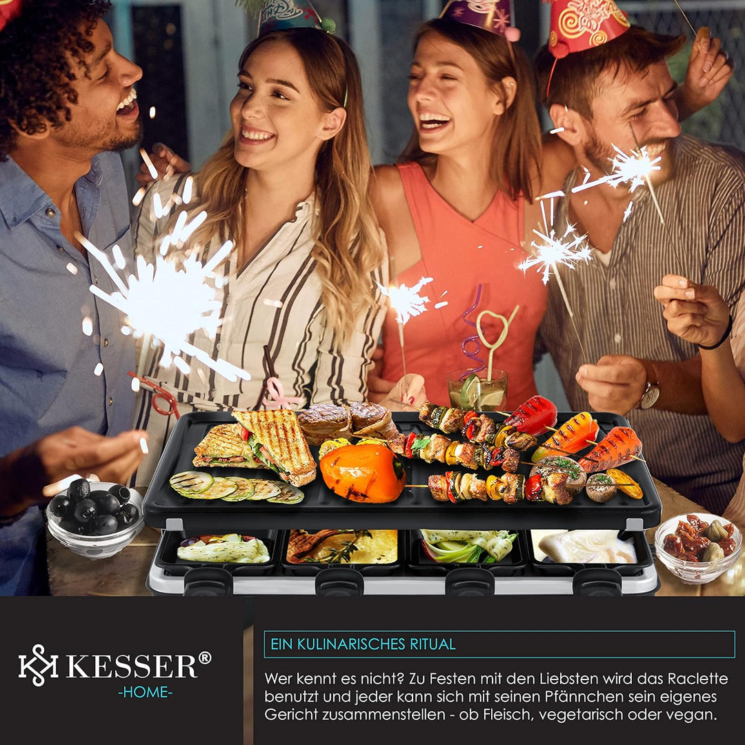 KESSER® Raclette-Grill mit Naturgrillstein, Grillplatte Tischgrill für 8 Personen, Elektrogrill Racl