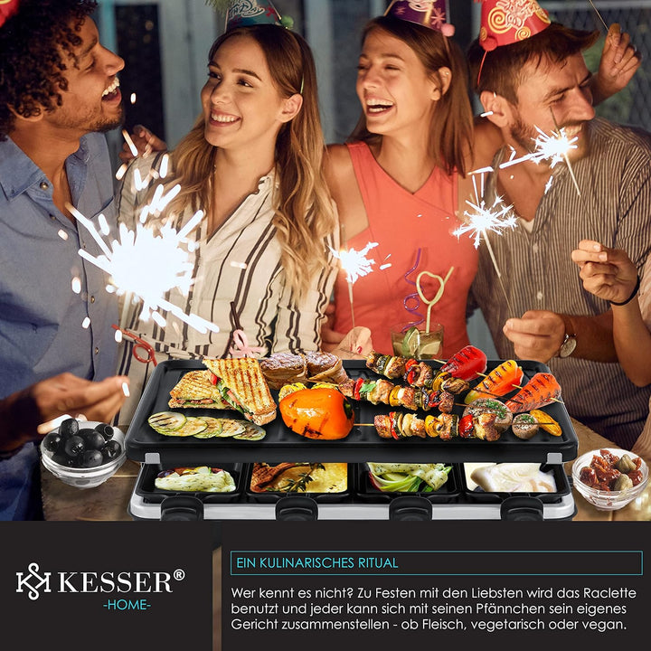 KESSER® Raclette-Grill mit Naturgrillstein, Grillplatte Tischgrill für 8 Personen, Elektrogrill Racl