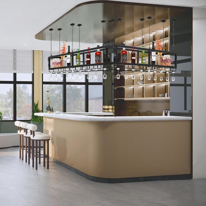 DSVONAUS Deckenregal Decken Weinregal Höhenverstellbare Dekoration Regal ， Retro Eisen Massivholz De
