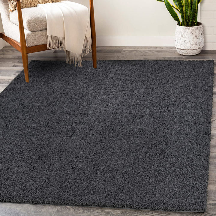 payé Teppich Hochflor Wohnzimmer - Anthrazit - 120x170cm - Shaggy Einfarbig Soft Weich Schlafzimmer