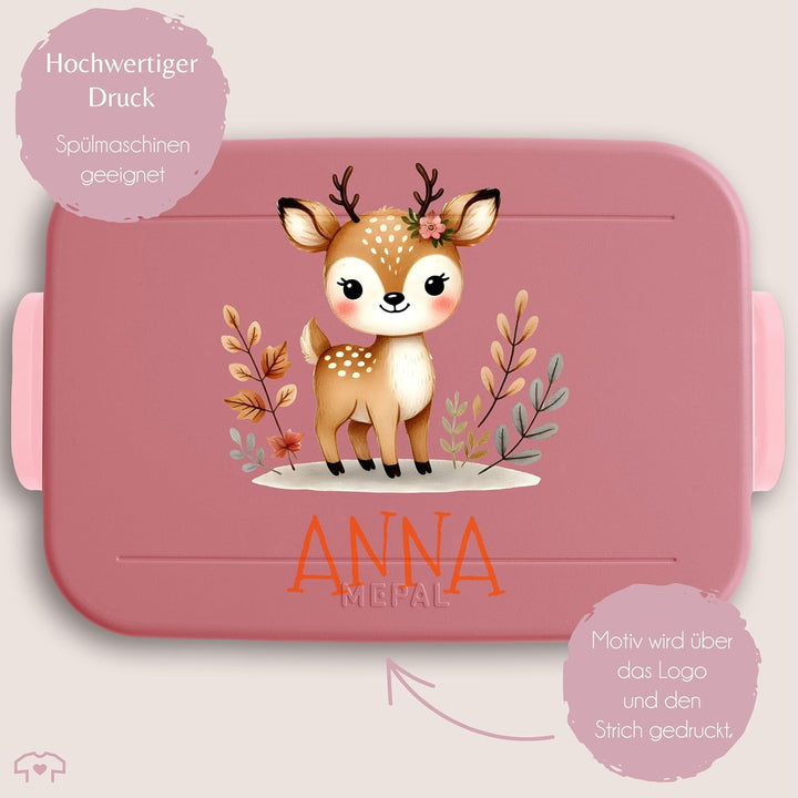 Kinder Bento Box Midi Lunchbox Mepal Bentobox - Kinderbrotdose mit Reh-Motiv | Personalisierte Kinde