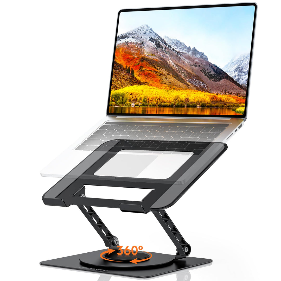 TECKNET 360° Laptop Ständer Höhenverstellbar, Verstellbarer Notebook Halterung aus Metall mit Doppel