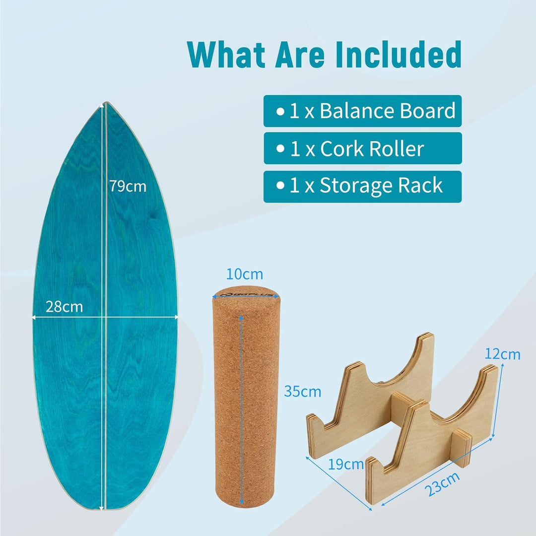 FANTASK Balance Board aus Birkenholz, FSC-zertifiziertes Wackelbrett mit Korkrolle & Halterung, Glei