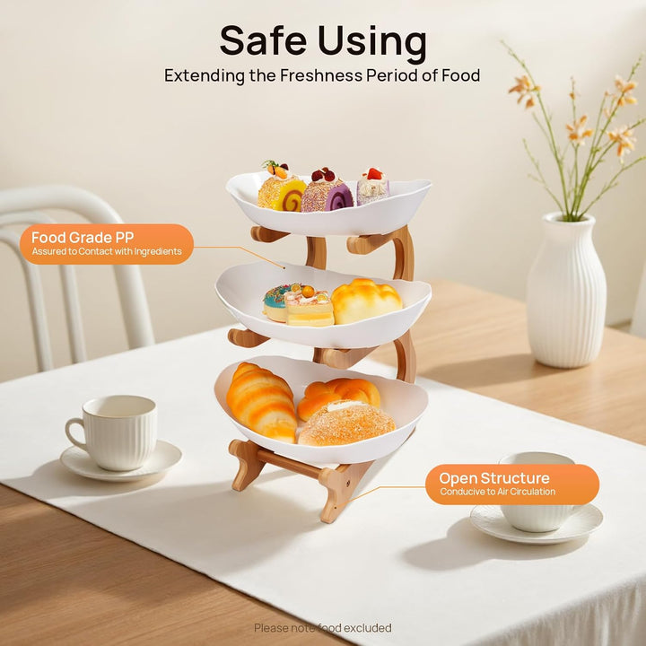 Holz + weiss 3 tier meta 3 tier fruit bowl with natural bamboo stand for fruit, bread, snacks, fruit