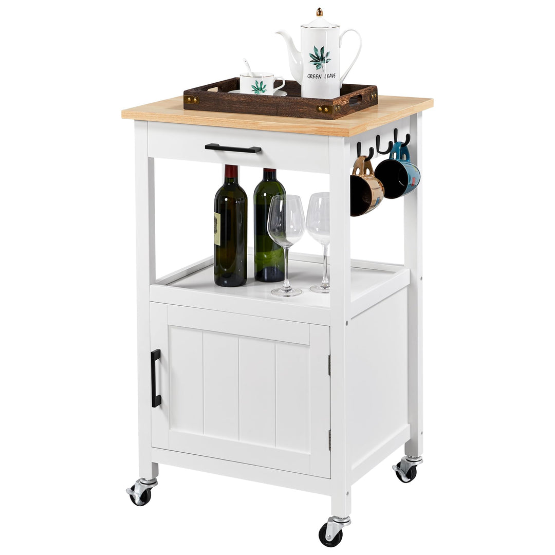 Yaheetech Servierwagen, Küchenwagen Holz, Flurschrank Sideboard Beistelltisch, Getränkewagen mit 4 R