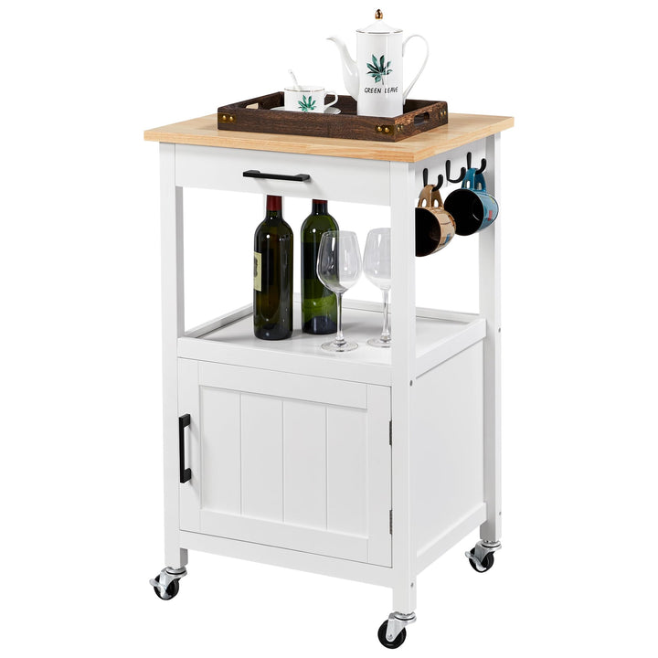 Yaheetech Servierwagen, Küchenwagen Holz, Flurschrank Sideboard Beistelltisch, Getränkewagen mit 4 R