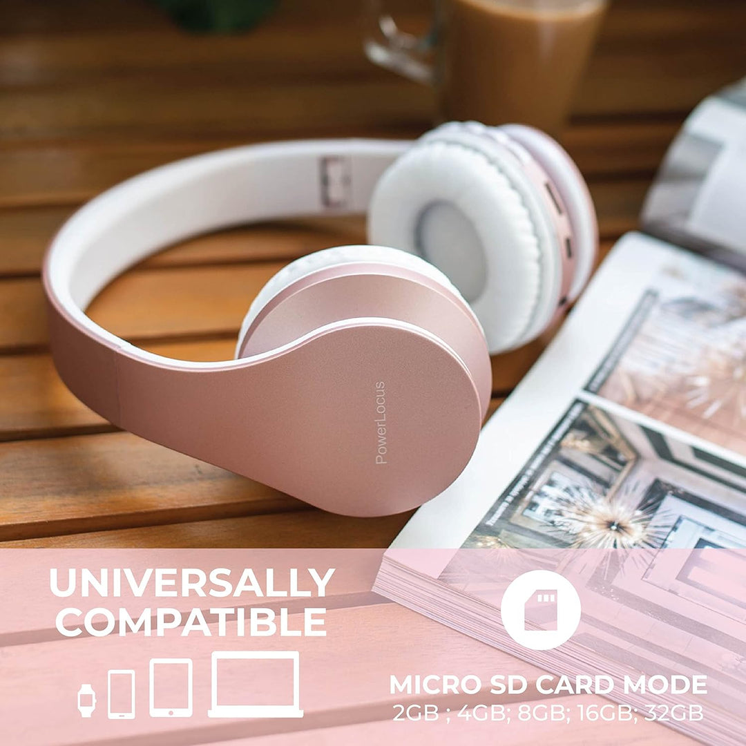 PowerLocus Bluetooth Kopfhörer, Over Ear, Faltbare HiFi-Stereo-Kopfhörer mit tiefen Bässen, Micro SD