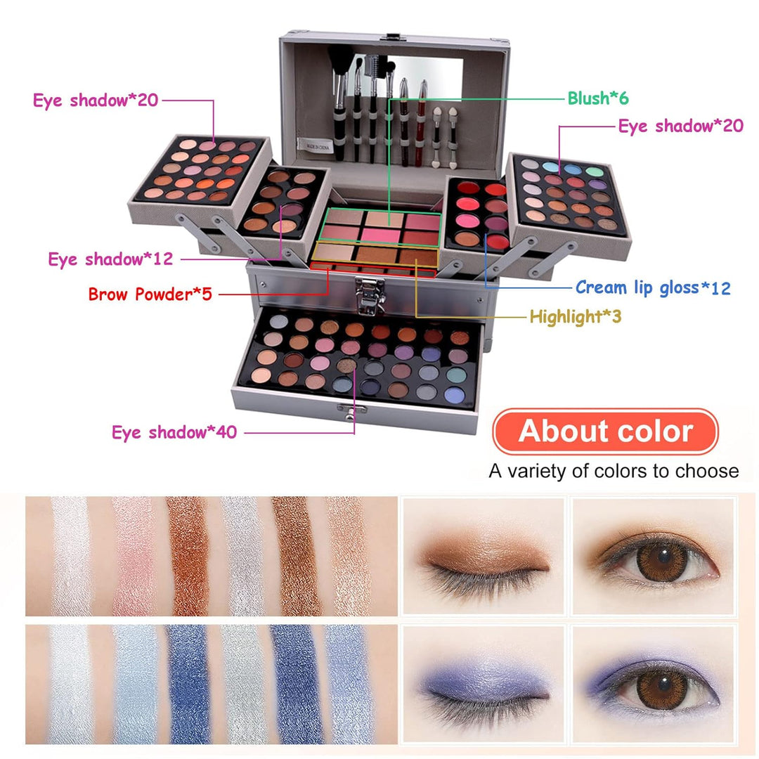 MKNZOME Schminkkasten Make-Up Set, Professionelles Kosmetische Schmink Set mit Lidschatten Lippenglo