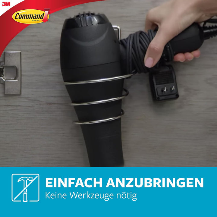 Command Haartrocknerhalter für das Bad, Satin Nickel, wasserbeständige Klebestreifen - 1 Haartrockne