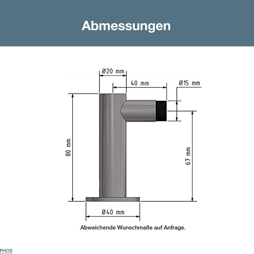 PHOS Design, TSL20-77, Türstopper zur Bodenmontage in L-Form aus Edelstahl Vollmaterial, Türstopper,