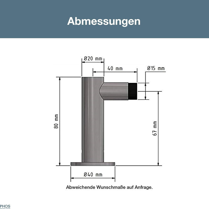 PHOS Design, TSL20-77, Türstopper zur Bodenmontage in L-Form aus Edelstahl Vollmaterial, Türstopper,