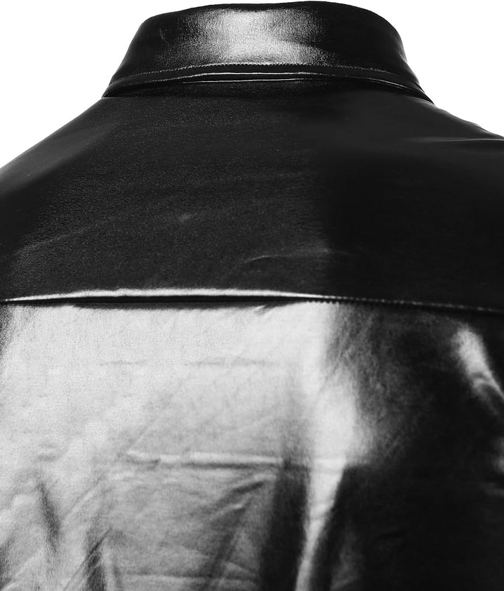 JOGAL Herren Metallic Glänzend Bronzing Nachtklub Party Hemd Schwarz XL, Schwarz XL