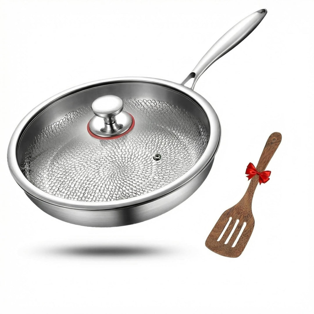 Titan Bratpfanne 26 cm mit Deckel–Unbeschichtete Pfanne aus 99,7% reinem Titan &amp; 316L Edelstahl, ohn