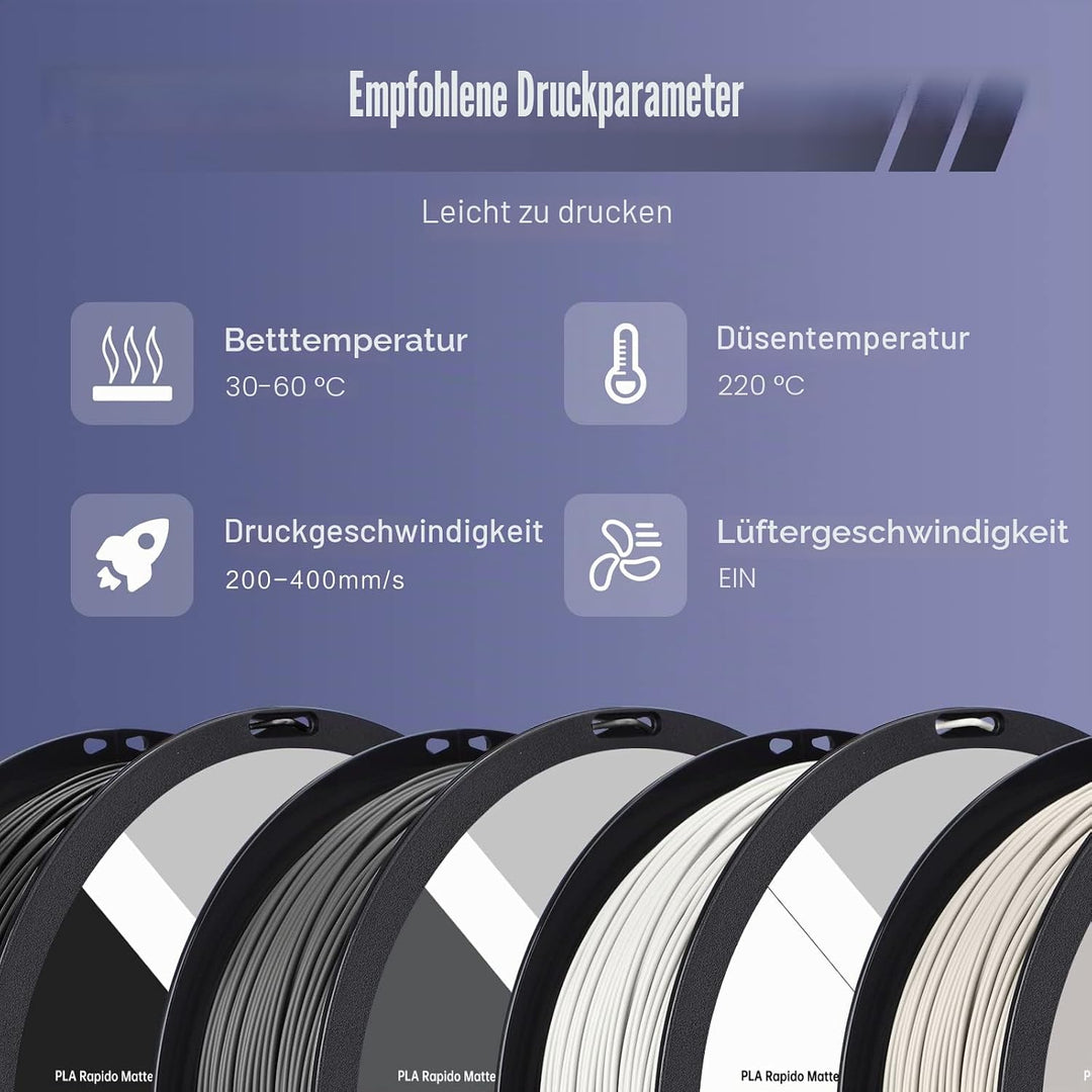 QIDI TECH Matte PLA Rapido Filament 1.75mm, PLA Matte 3D Drucker Filament 1kg Spule (2.2lbs), Geeign