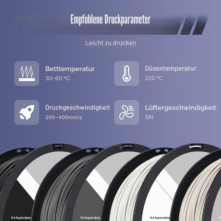 QIDI TECH Matte PLA Rapido Filament 1.75mm, PLA Matte 3D Drucker Filament 1kg Spule (2.2lbs), Geeign
