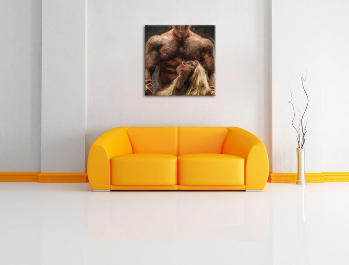 Pixxprint Sexy Frau mit tätowiertem Mann als Leinwandbild Quadratisch/Grösse: 70x70 / Wandbild/Kunst