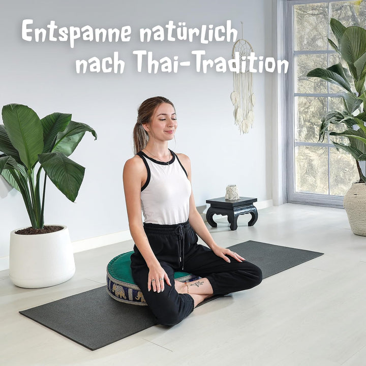 livasia Meditationskissen mit Thaiseide - Ø 45x15cm - Yogakissen mit Kapok, Pouf, Bodenkissen für Yo