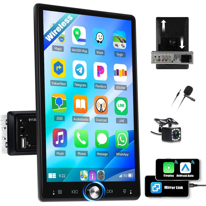 CAMECHO Autoradio 1 Din 10.4 Zoll Wireless Carplay Android Auto Radio mit Bildschirm Bluetooth Schüt
