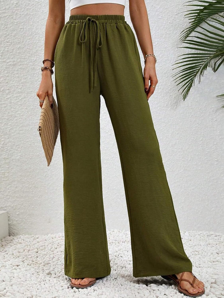 Damen Hosen Lang Sommerhose Leichte Hohe Taille Freizeithose Armeegrün S, Armeegrün S