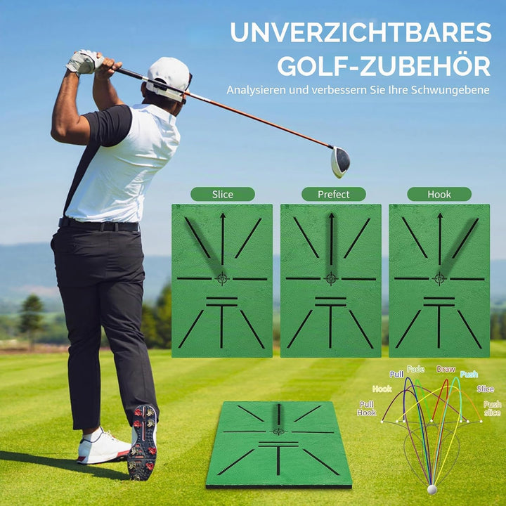 Golf Schlagmatte – Schwungpfad-Erkennung, 35x24 cm AL-Basis mit 7cm Erdspiesse – Golf Trainingsmatte