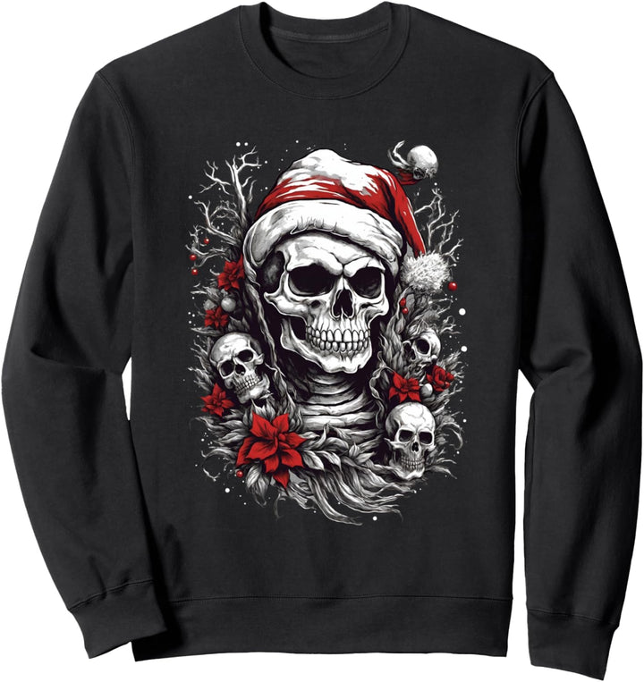 Totenkopf mit roter Weihnachtsmütze im Gothic-Biker-Design Sweatshirt