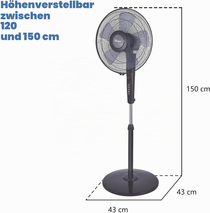 ARDES - Standventilator mit Fernbedienung, Timer und Touch-Bedienfeld, Leise, 5 Flügel, 40 cm, oszil