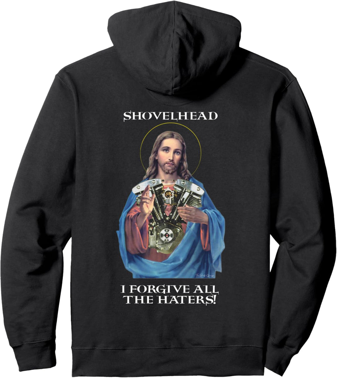 Retro Jesus Schaufelkopf I Forgive all the haters Biker Gear Pullover Hoodie