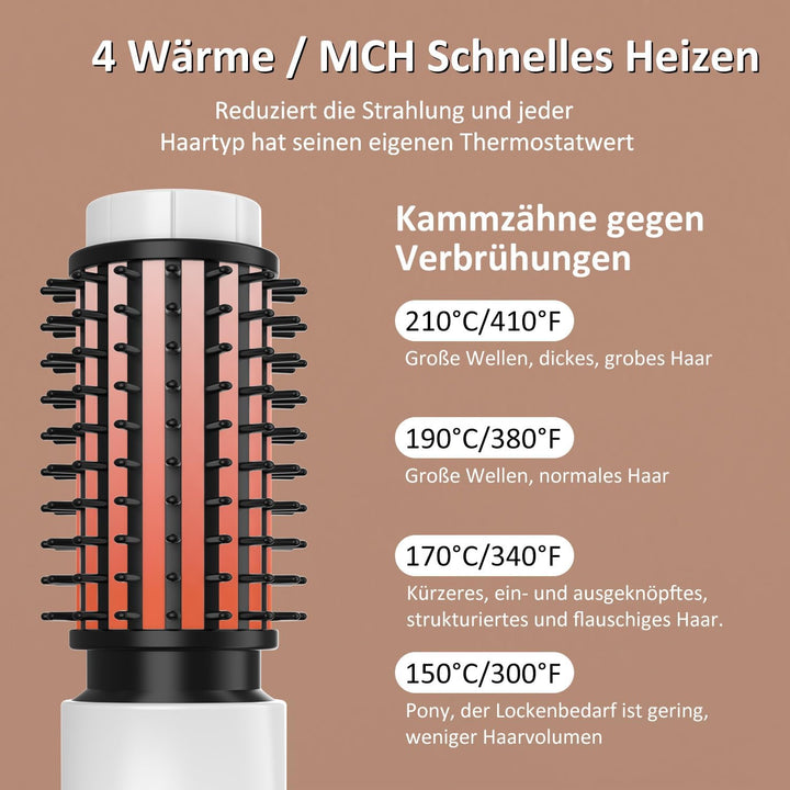 Leeko Kabellose beheizte Lockenbürste, 3 in 1 Heisse Haarbürste 40mm, tragbarer beheizter Lockenstab