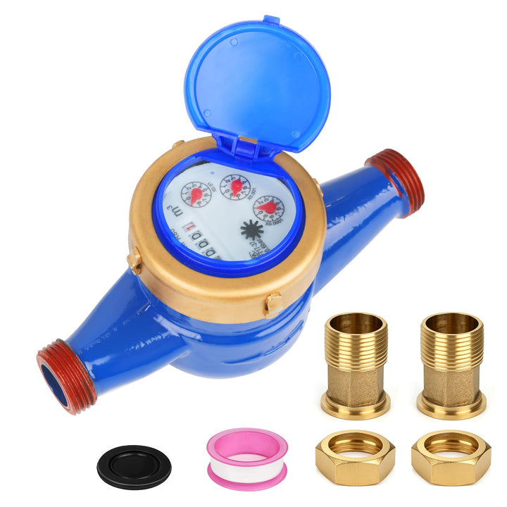 3/4" BSP Wasserzähler für Kaltwasser | DN20 Mechanischer Wasserzähler mit Messingkupplungen, Kubikme