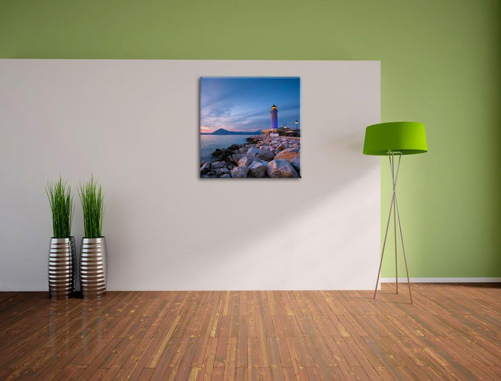 Leuchtturm bei Ebbe, Format: 70x70 auf Leinwand, XXL riesige Bilder fertig gerahmt mit Keilrahmen, K