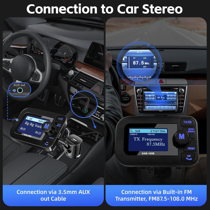 DeeprBetter DAB+ Adapter für Autoradio, DAB Adapter Stereoanlage mit 2,3 LCD-Display, Plug&Play Auto