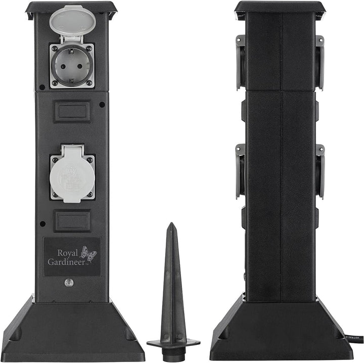 Royal Gardineer Stromverteiler Garten: 4-fach-WLAN-Outdoor-Steckdosen-Säule, App, Sprachsteuerung, 1