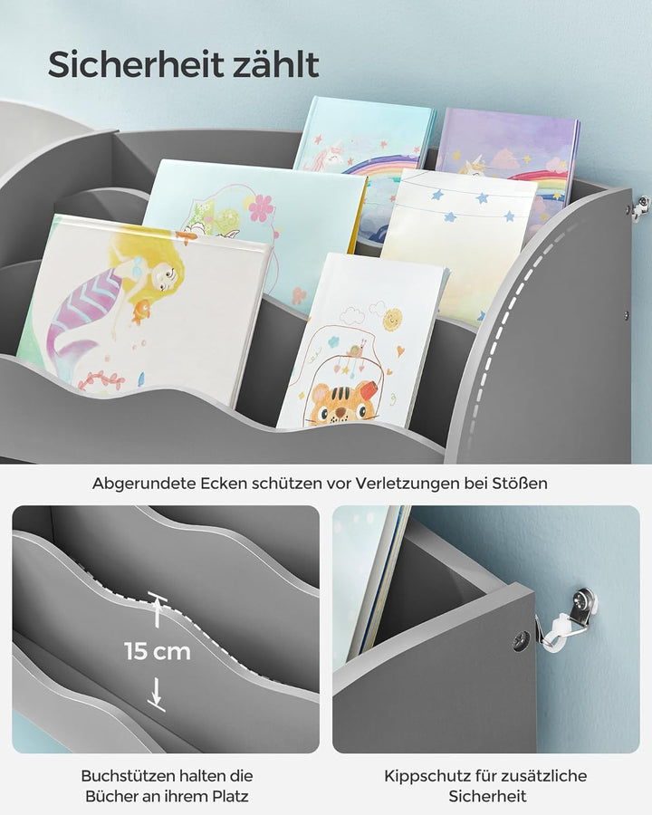 SONGMICS Bücherregal Kinder, Kinderregal für Spielzeug und Bücher, Aufbewahrung mit 2 Boxen, für Spi