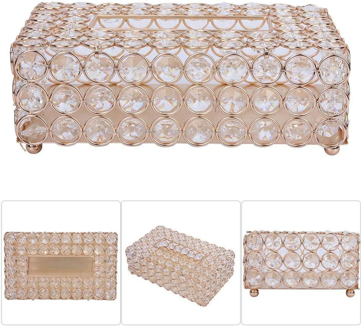 Rechteckigen Kristall Tissue Box Cover Edelstahl Serviettenkoffer für Lagerung und Wohnkultur(Gold),