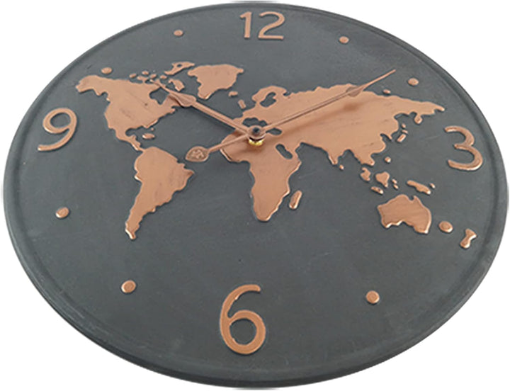 Rebecca Mobili Wanduhr, Metall Wanduhr, Welt Design, Dunkel Grau Kupfer Braun, Rund, Wohnzimmer Küch