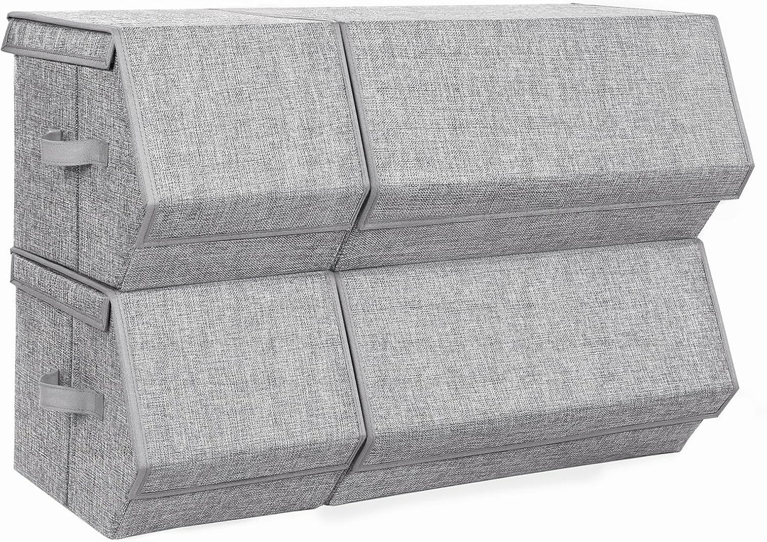 SONGMICS Aufbewahrungsbox mit Deckel, 4er Set Kleiderschrank-Organizer, stapelbar, Faltbox mit Magne