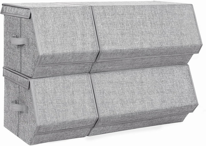 SONGMICS Aufbewahrungsbox mit Deckel, 4er Set Kleiderschrank-Organizer, stapelbar, Faltbox mit Magne