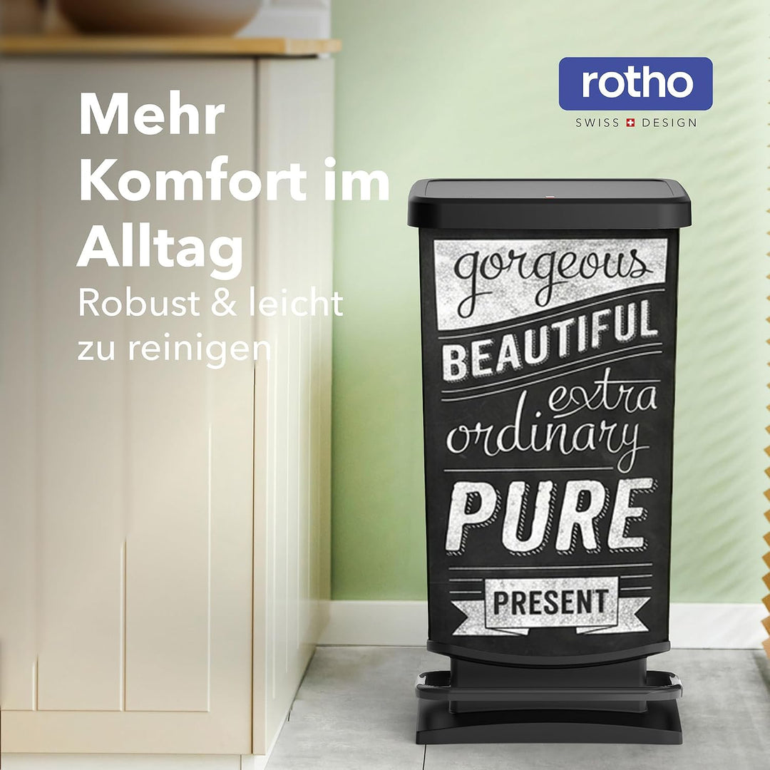 Rotho Paso Mülleimer 40l mit Pedal und Deckel, Kunststoff (PP) BPA-frei, hipster, 40l (35.3 x 29.5 x