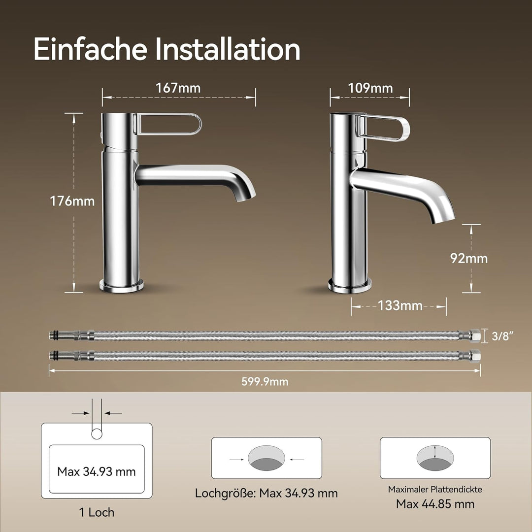ALPHA HOME Mischbatterie Bad Wasserhahn Badarmatur Waschtischarmatur mit Wassersparfunktion, Einhebe