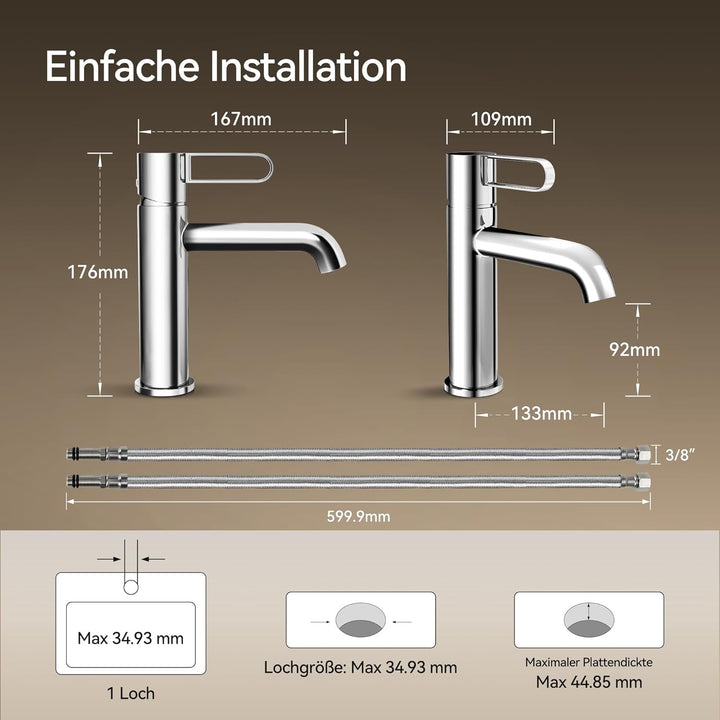 ALPHA HOME Mischbatterie Bad Wasserhahn Badarmatur Waschtischarmatur mit Wassersparfunktion, Einhebe