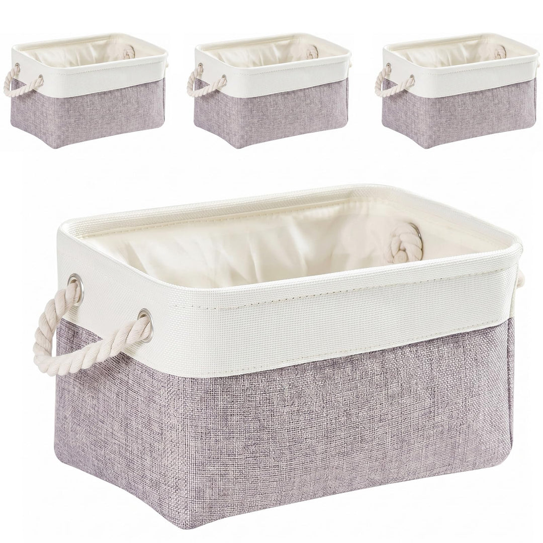 Grosse Aufbewahrungsbox 4er Set, Canvas Stoff Aufbewahrungskörbe mit Griffen für Schränke, Kleidersc