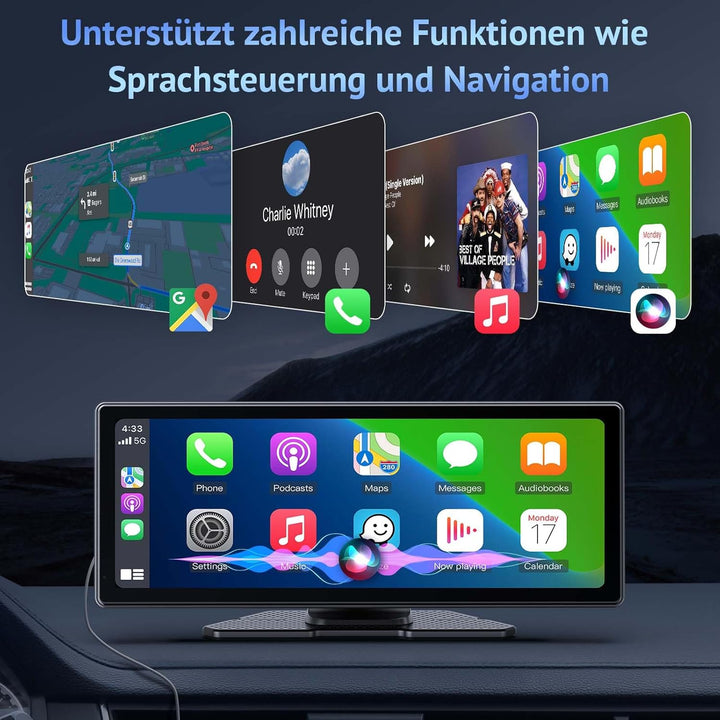 10.26 Zoll CarPlay Display kompatibel mit Apple CarPlay & Android Auto,IPS Car Play Display mit 1080