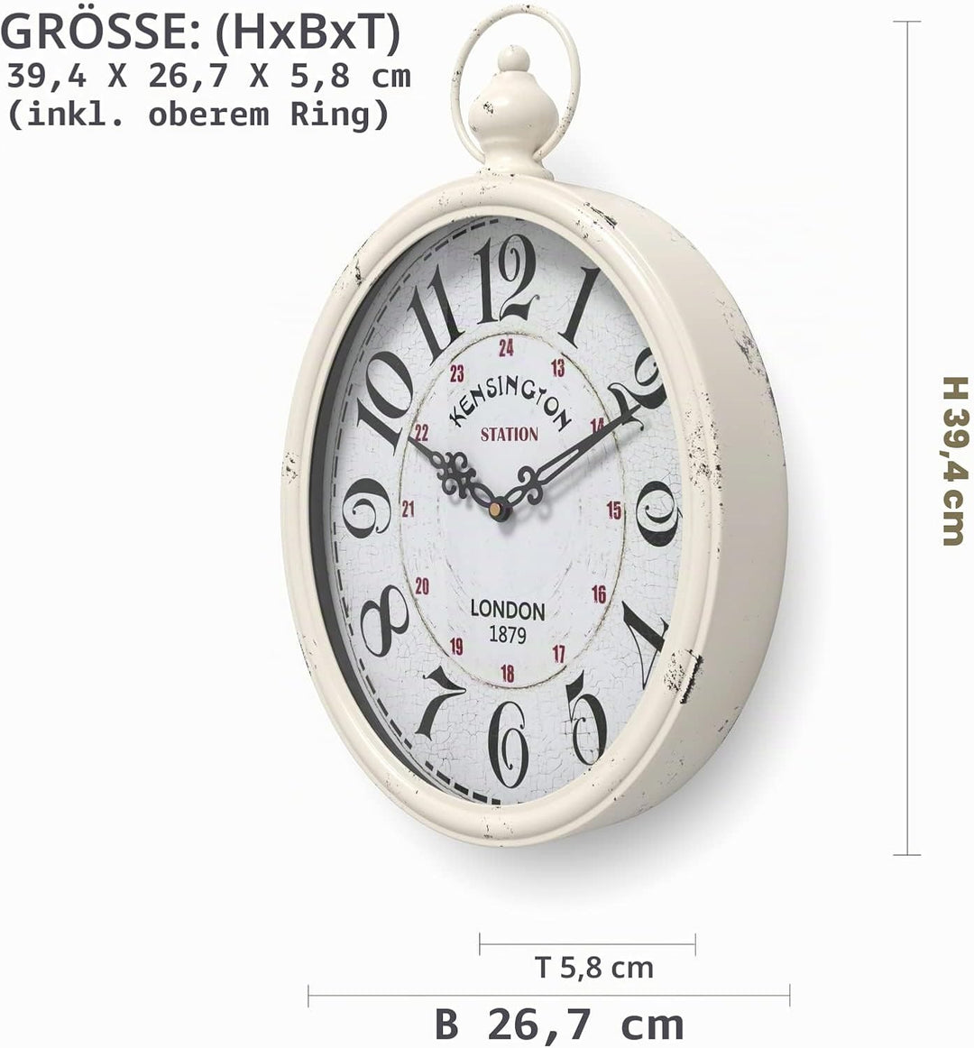 Menterry Rechteck Retro-Wanduhr, altmodisches antikes Design, rustikaler Vintage-Stil, batteriebetri