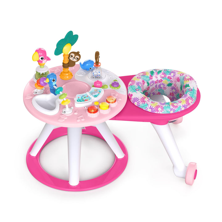 Bright Starts, Around We Go Tropic Coral 2-in-1 Spielstation & Lauflernwagen, Spieletisch mit Lichte