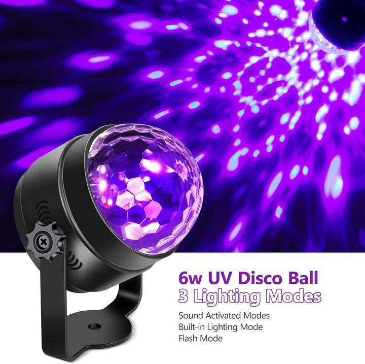 Litake UV Schwarzlicht Discokugel, 2 Stück LED Bühnenbeleuchtung 6W 7 Beleuchtung Modi Fernbedienung