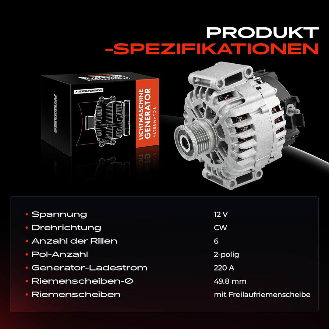 Frankberg Alternator Lichtmaschine Generator Kompatibel mit Sprinter 3-T Sprinter 3,5-T B906 2143ccm