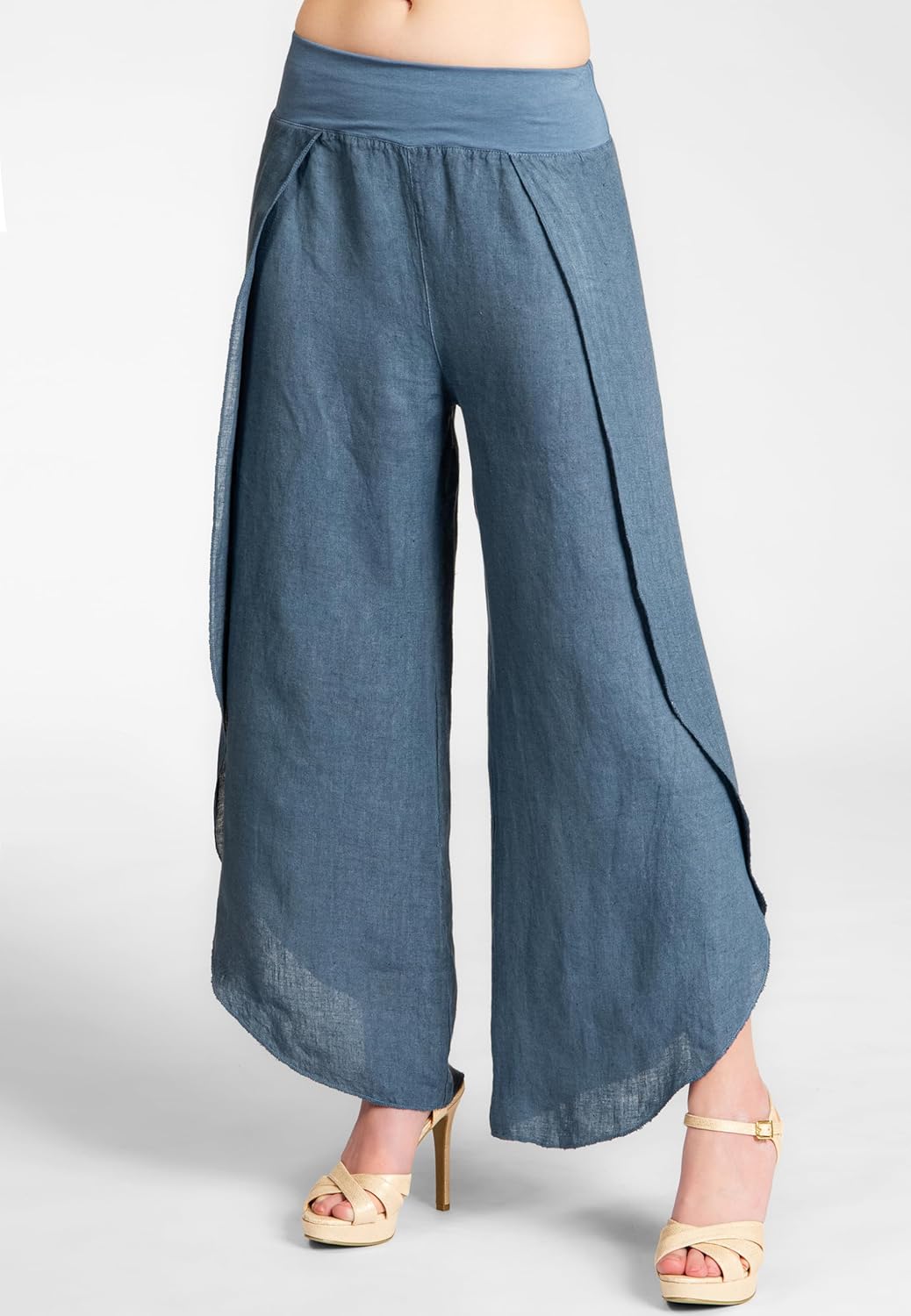 Caspar KHS053 leichte Elegante Damen Leinen Sommerhose 36 Jeans Blau, 36 Jeans Blau
