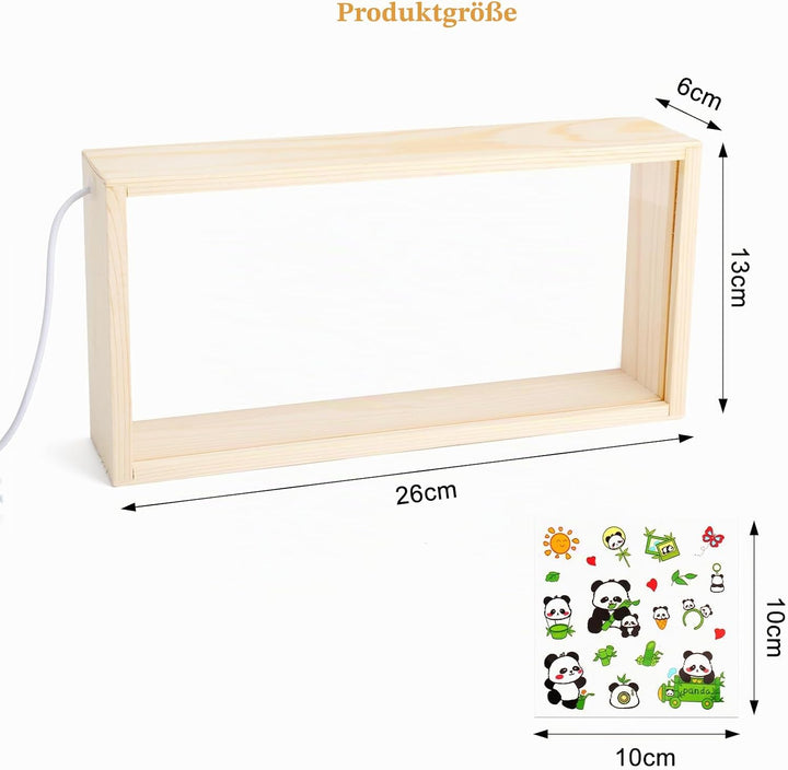 3D Bilderrahmen zum Befüllen, 26*6*13cm Objektrahmen Holz, leuchtender Fotorahmen, LED-Display-Artik